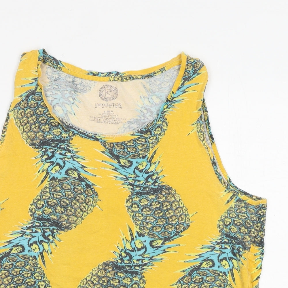 resolution Womens Yellow Geometric Viscose Basic Tank Size S Round Neck - Pineapple
