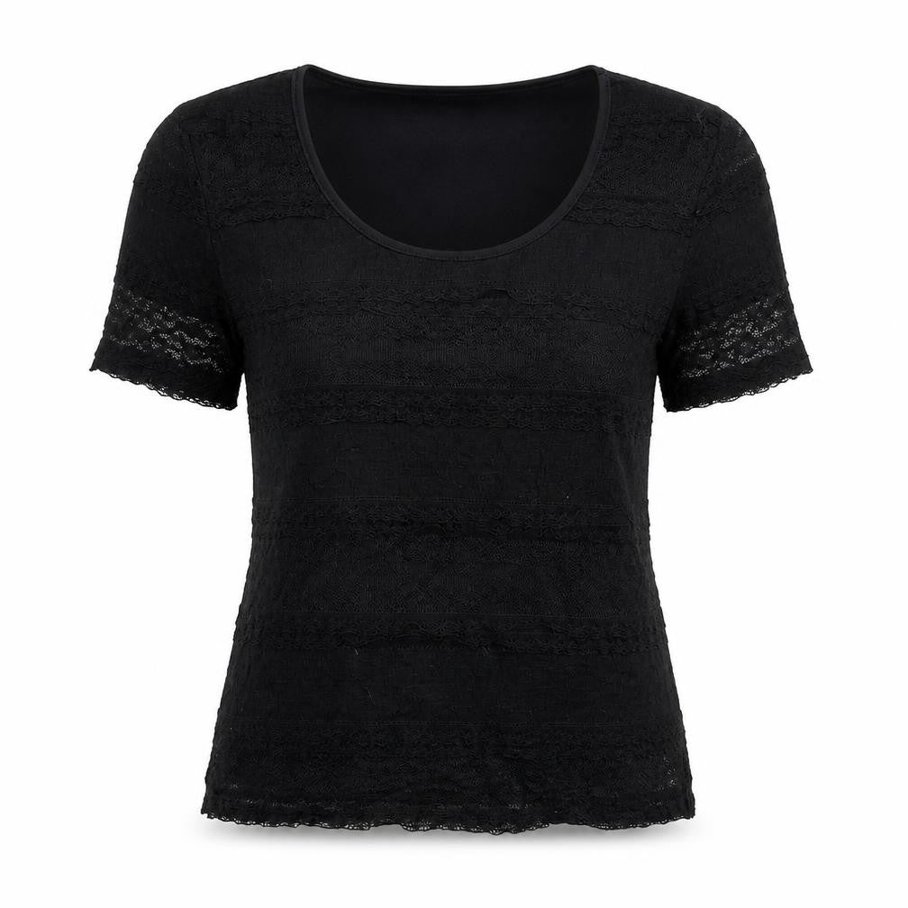 Precis Womens Black Nylon Basic T-Shirt Size XS Scoop Neck