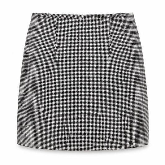Joy Womens Black Geometric Cotton A-Line Skirt Size L Zip - Houndstooth Pattern