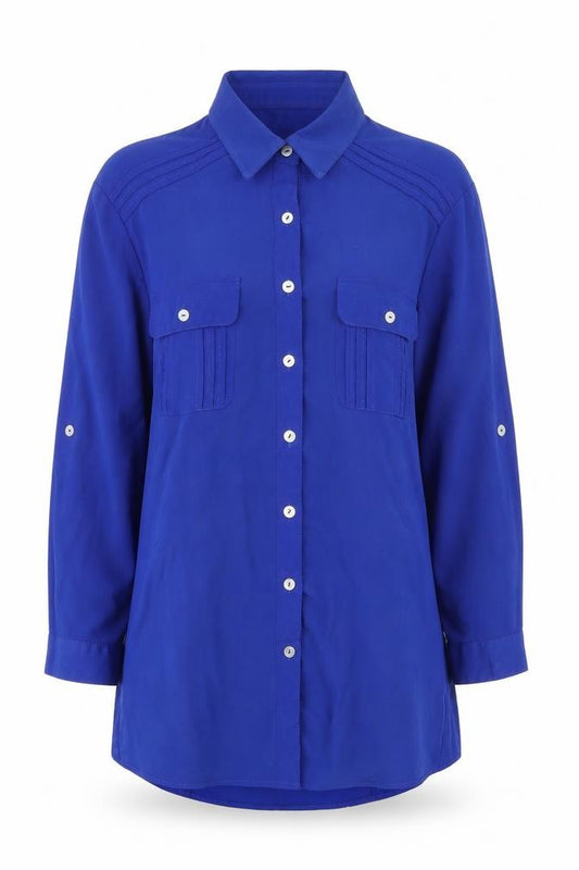 H&M Womens Blue Polyester Basic Button-Up Size 6 Collared