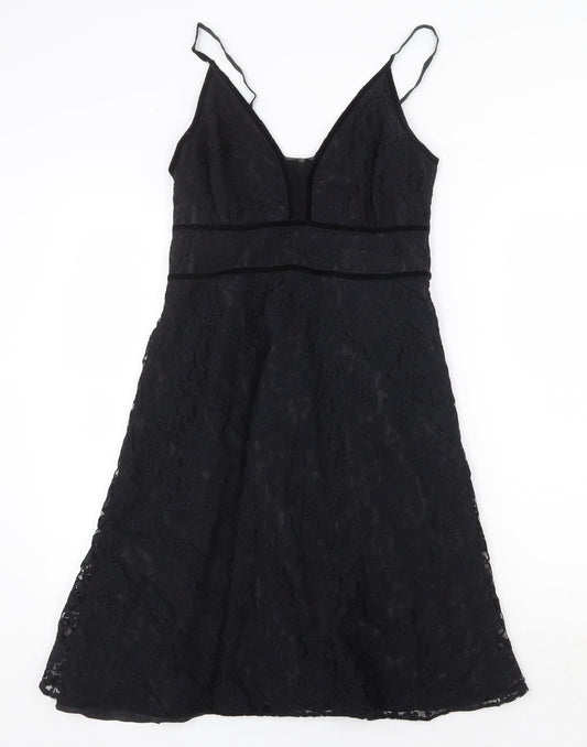 Gantos Womens Black Floral Viscose A-Line Size 8 V-Neck Zip