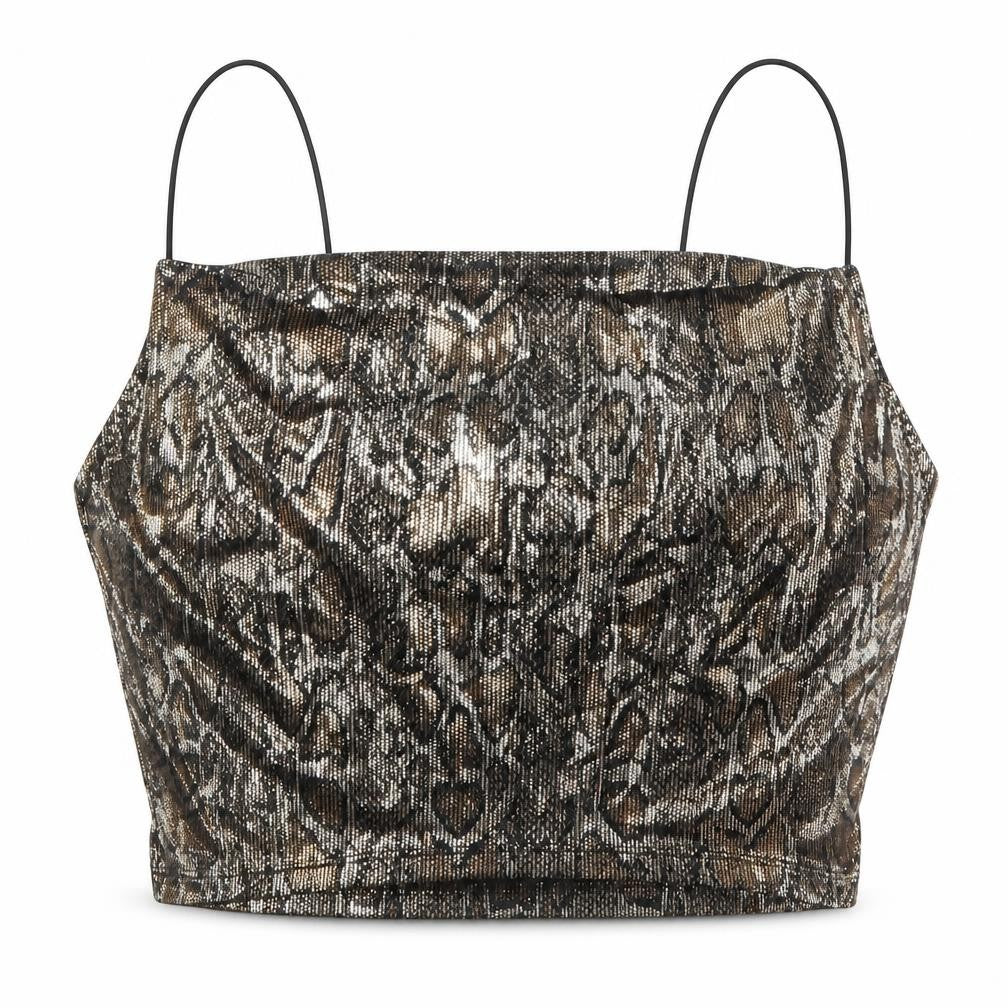 H&M Womens Gold Animal Print Polyester Cropped Tank Size M Square Neck - Snake Print