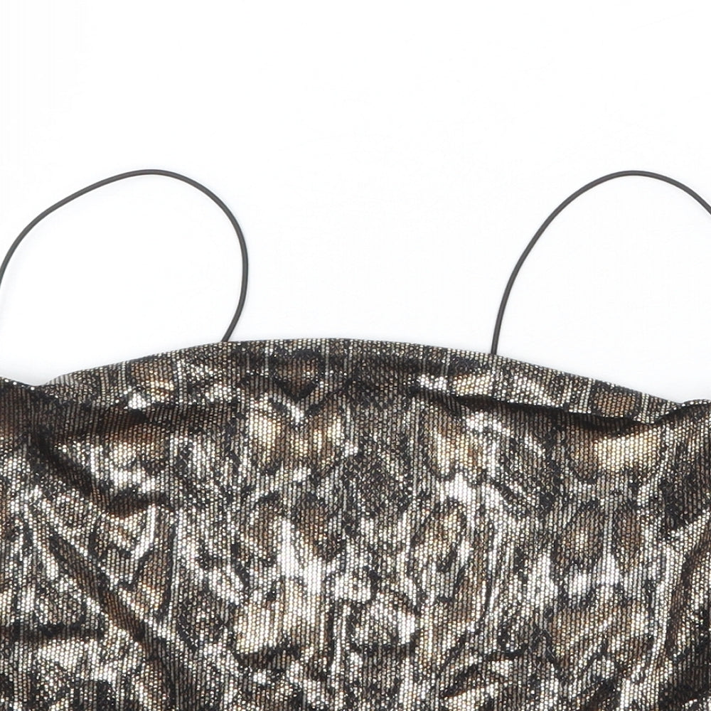 H&M Womens Gold Animal Print Polyester Cropped Tank Size M Square Neck - Snake Print