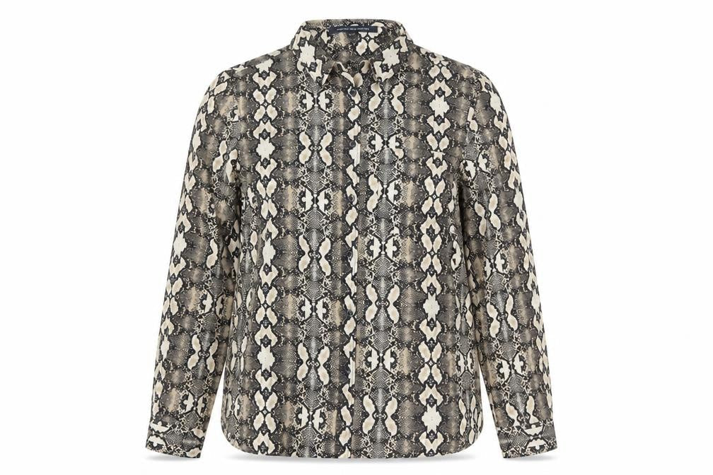French Connection Womens Brown Geometric Polyester Basic Button-Up Size 8 Collared