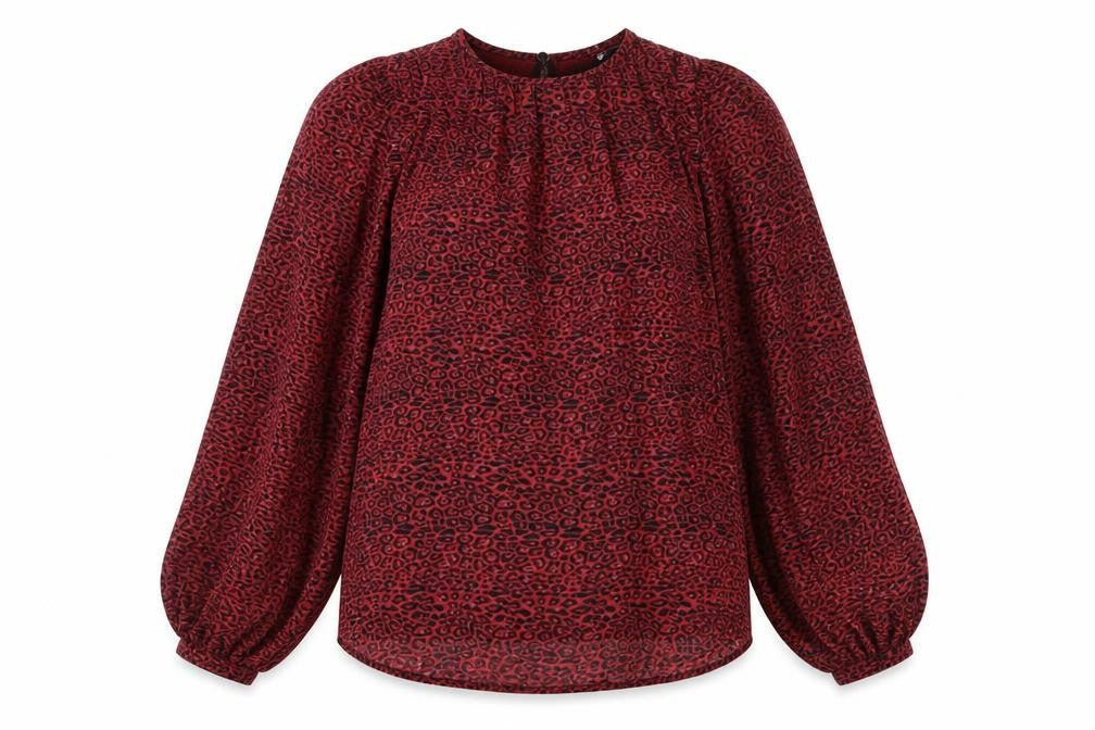 Zara Womens Red Geometric Polyester Basic Blouse Size XS Round Neck