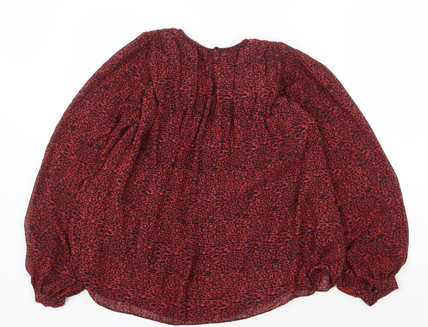Zara Womens Red Geometric Polyester Basic Blouse Size XS Round Neck