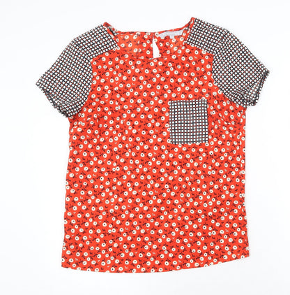 Red Herring Womens Red Geometric Polyester Basic Blouse Size 10 Round Neck