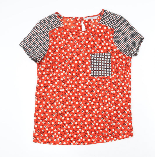 Red Herring Womens Red Geometric Polyester Basic Blouse Size 10 Round Neck