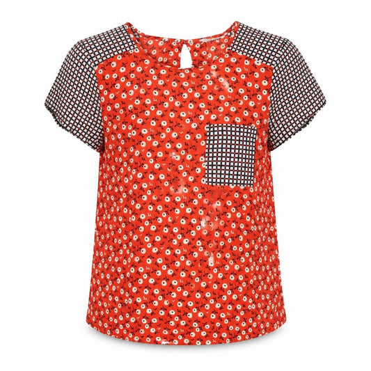 Red Herring Womens Red Geometric Polyester Basic Blouse Size 10 Round Neck