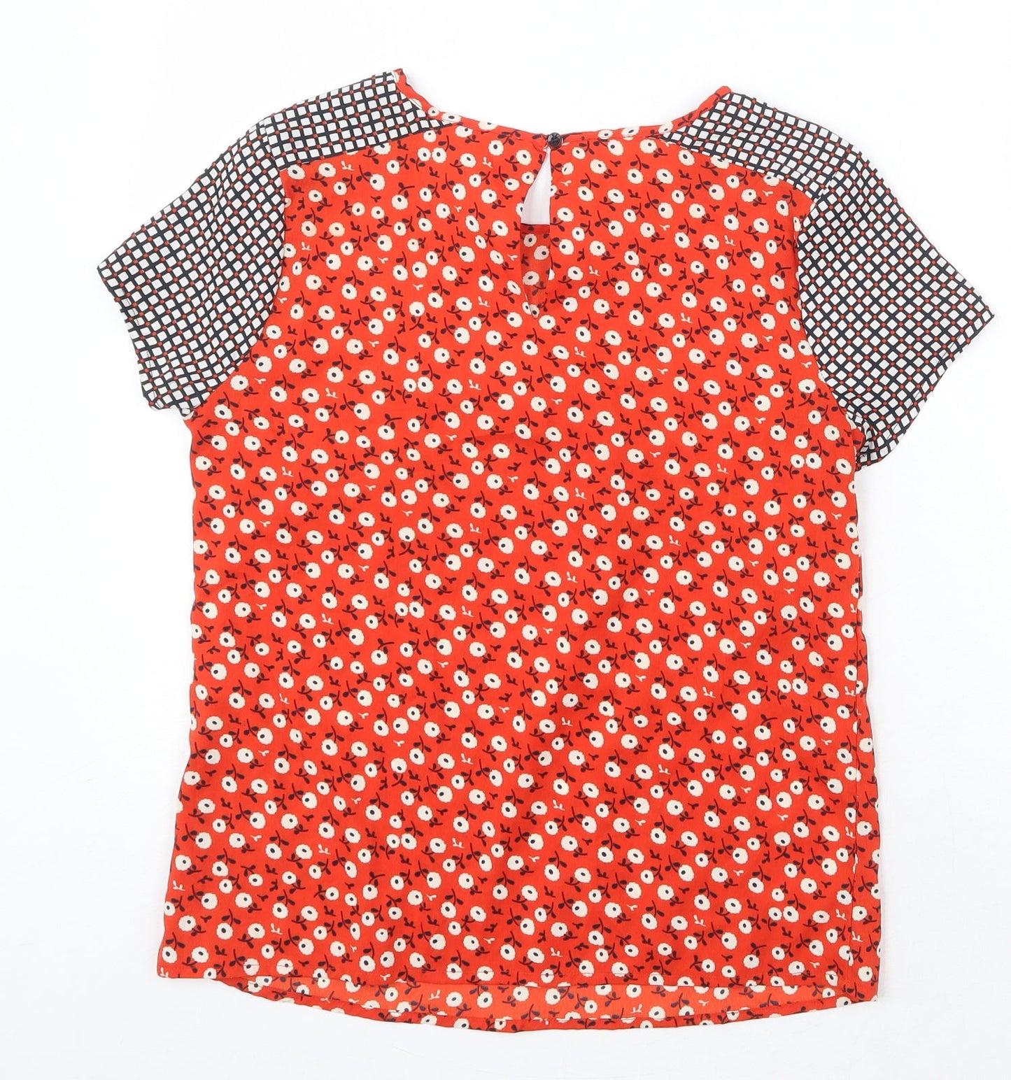 Red Herring Womens Red Geometric Polyester Basic Blouse Size 10 Round Neck