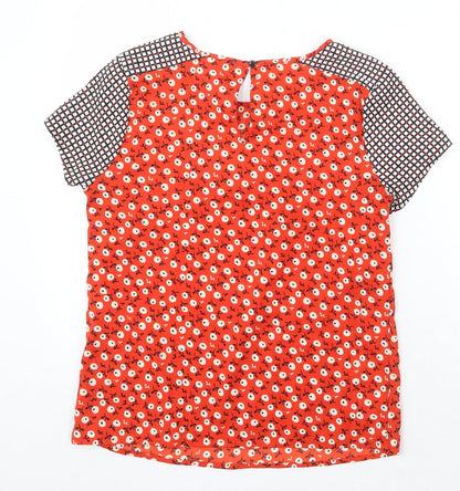 Red Herring Womens Red Geometric Polyester Basic Blouse Size 10 Round Neck
