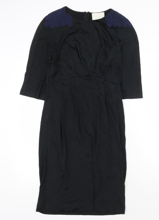 Preworn Womens Black Acetate Shift Size S Round Neck Zip