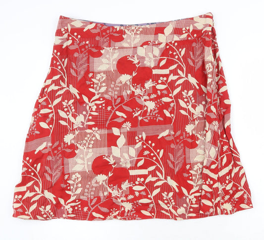 Preworn Womens Red Floral Cotton A-Line Skirt Size 38 in Button