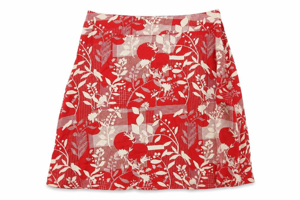 Preworn Womens Red Floral Cotton A-Line Skirt Size 38 in Button