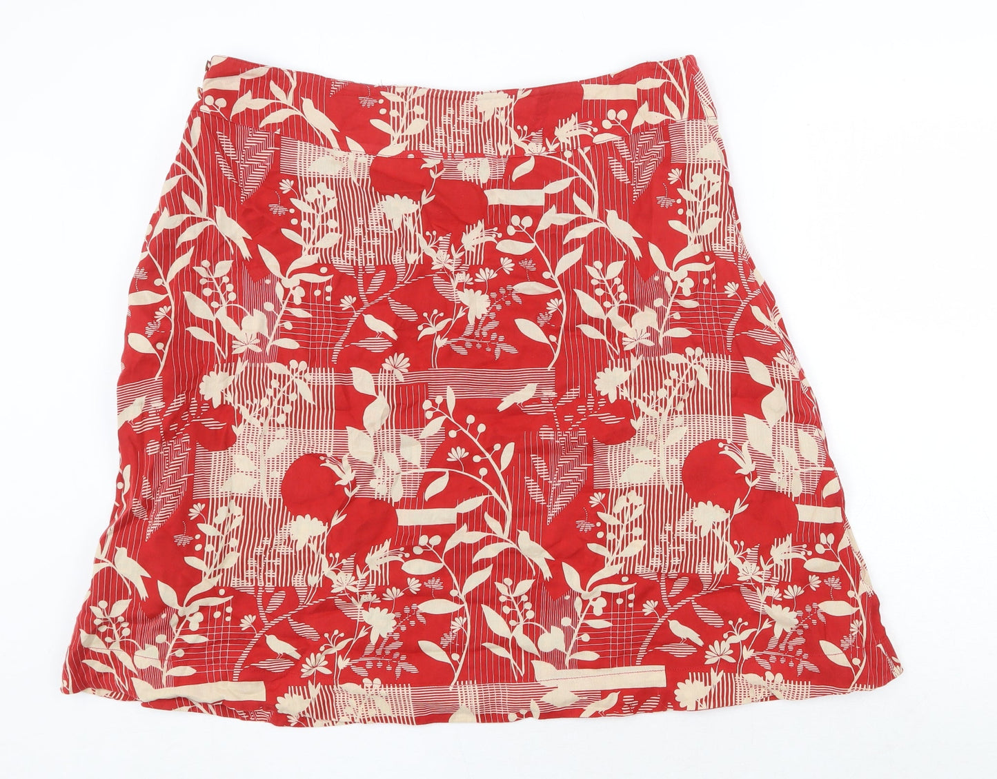 Preworn Womens Red Floral Cotton A-Line Skirt Size 38 in Button