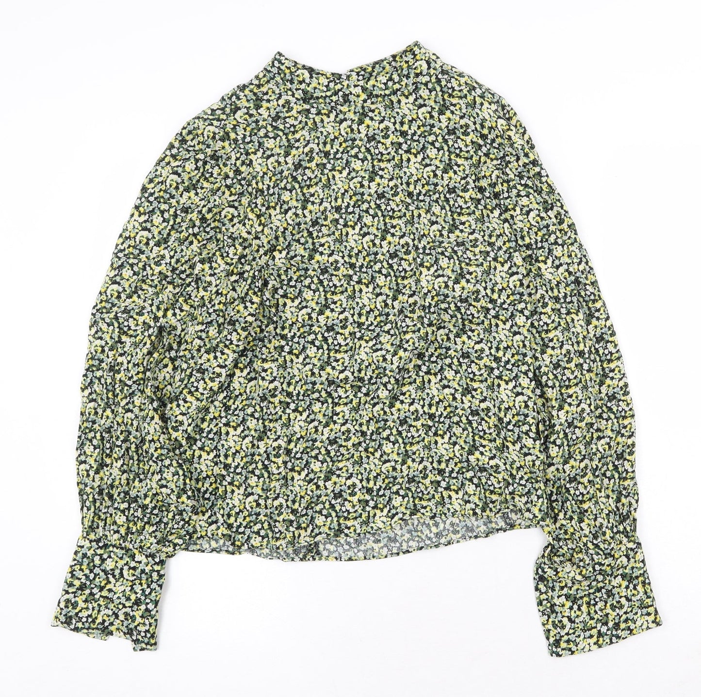 H&M Womens Yellow Floral Viscose Basic Blouse Size M Round Neck