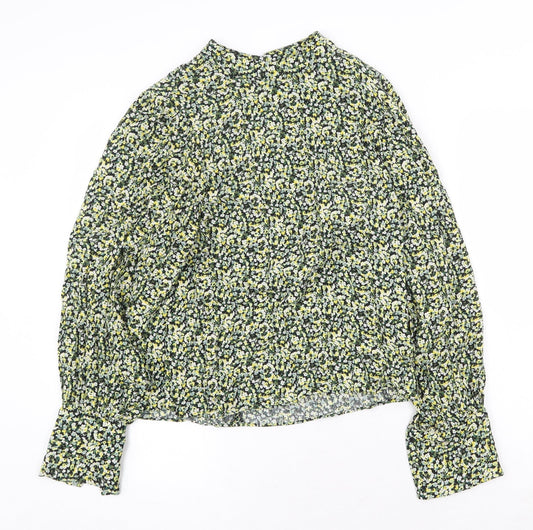H&M Womens Yellow Floral Viscose Basic Blouse Size M Round Neck