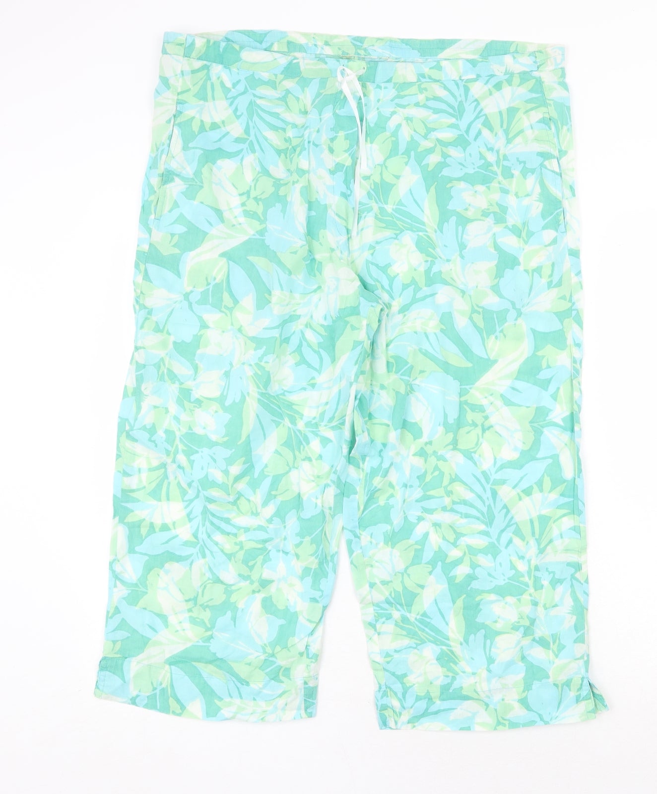 Preworn Womens Green Geometric Polyester Trousers Size 40 in Regular Tie - Leaf Print