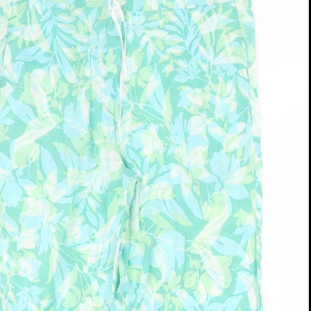 Preworn Womens Green Geometric Polyester Trousers Size 40 in Regular Tie - Leaf Print
