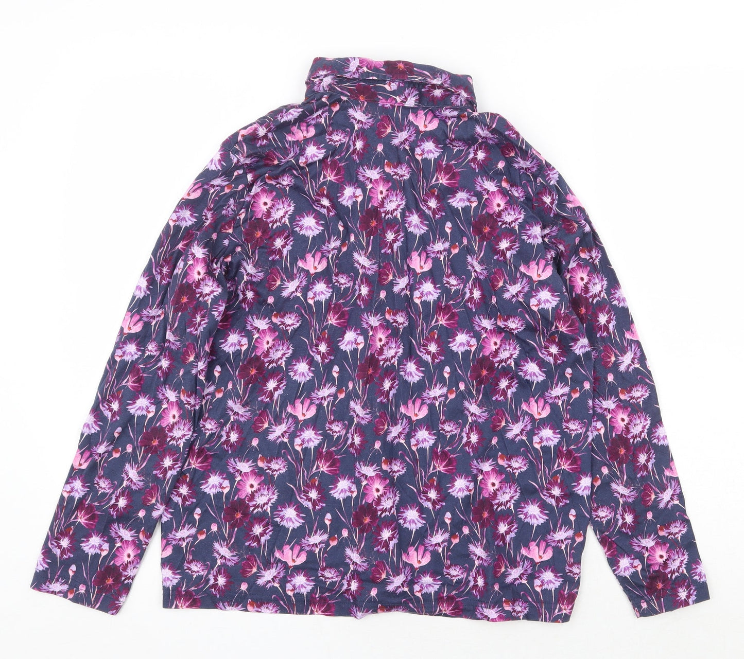 EWM Womens Purple Floral 100% Cotton Basic Button-Up Size L Collared