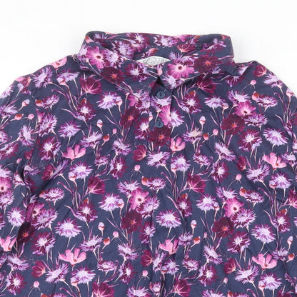 EWM Womens Purple Floral 100% Cotton Basic Button-Up Size L Collared