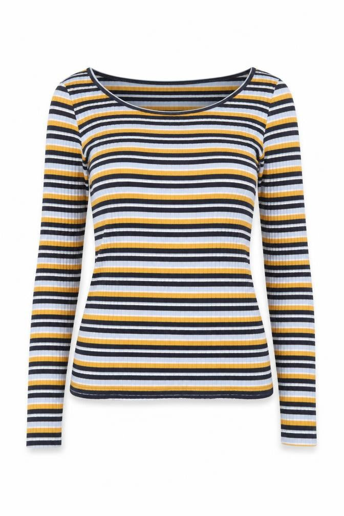 Monki Womens Multicoloured Striped Cotton Basic T-Shirt Size XS Round Neck
