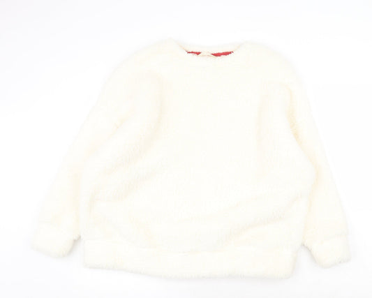 Marks and Spencer Womens White Round Neck Polyester Pullover Jumper Size 14 - Loungewear