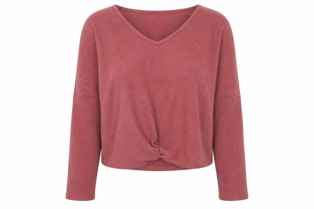 Preworn Womens Pink Polyester Cropped Blouse Size M V-Neck - Knot Front