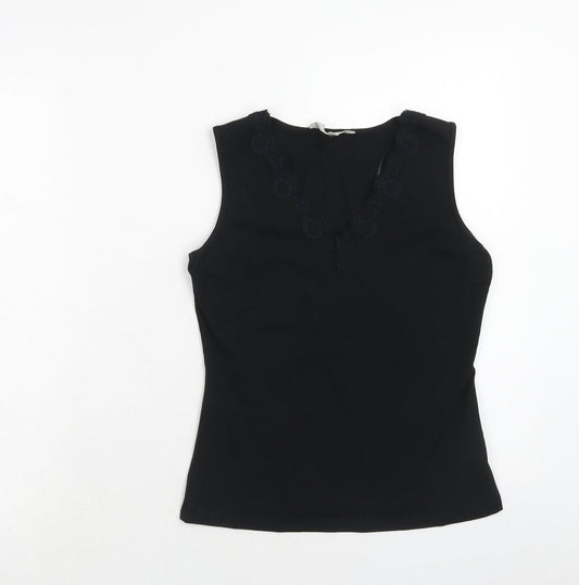 JFW Womens Black Viscose Basic Tank Size 10 V-Neck - Lace Neck Trim
