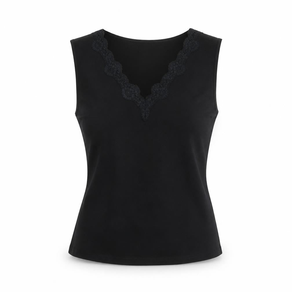 JFW Womens Black Viscose Basic Tank Size 10 V-Neck - Lace Neck Trim