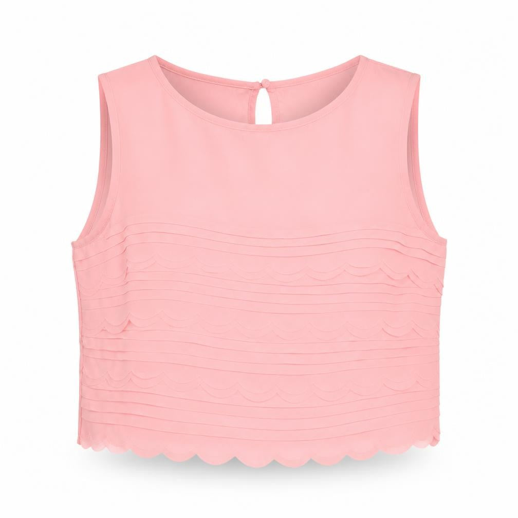 Topshop Womens Pink Polyester Cropped Tank Size 10 Boat Neck - Scallop Hem