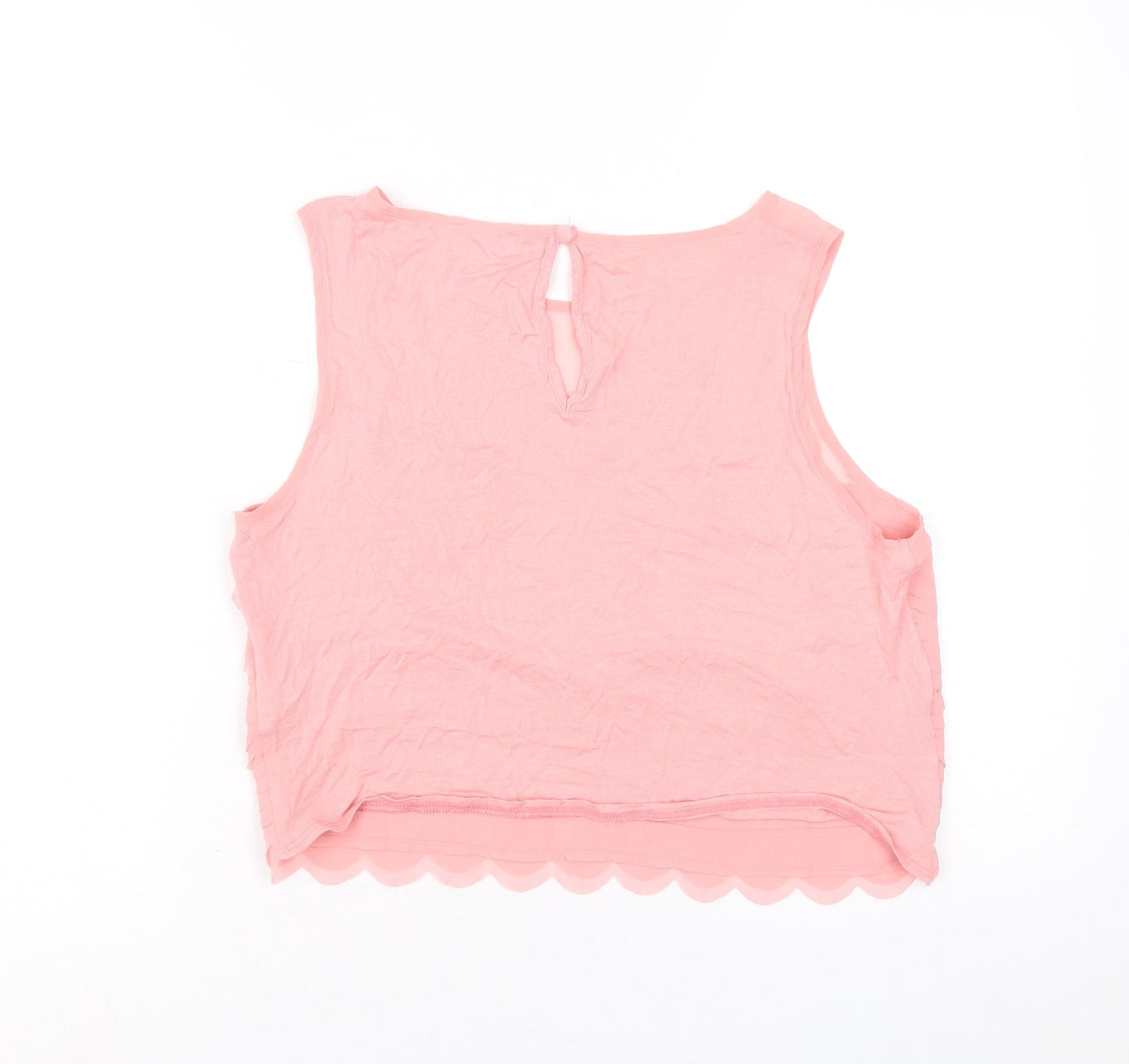 Topshop Womens Pink Polyester Cropped Tank Size 10 Boat Neck - Scallop Hem