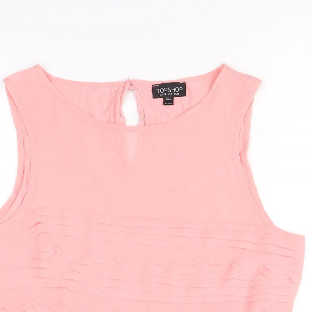 Topshop Womens Pink Polyester Cropped Tank Size 10 Boat Neck - Scallop Hem