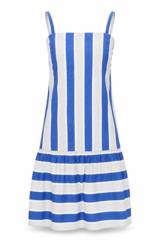 Next Womens Blue Striped 100% Cotton Tank Dress Size 10 Square Neck Pullover
