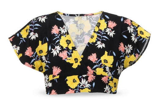 Divided by H&M Womens Black Geometric Polyester Cropped Blouse Size M V-Neck - Open Back