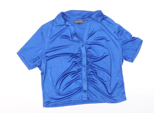 Primark Womens Blue Polyester Basic Button-Up Size XL V-Neck