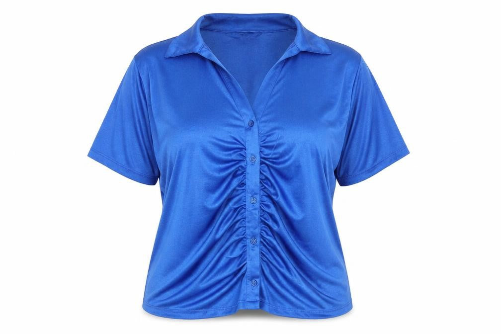 Primark Womens Blue Polyester Basic Button-Up Size XL V-Neck