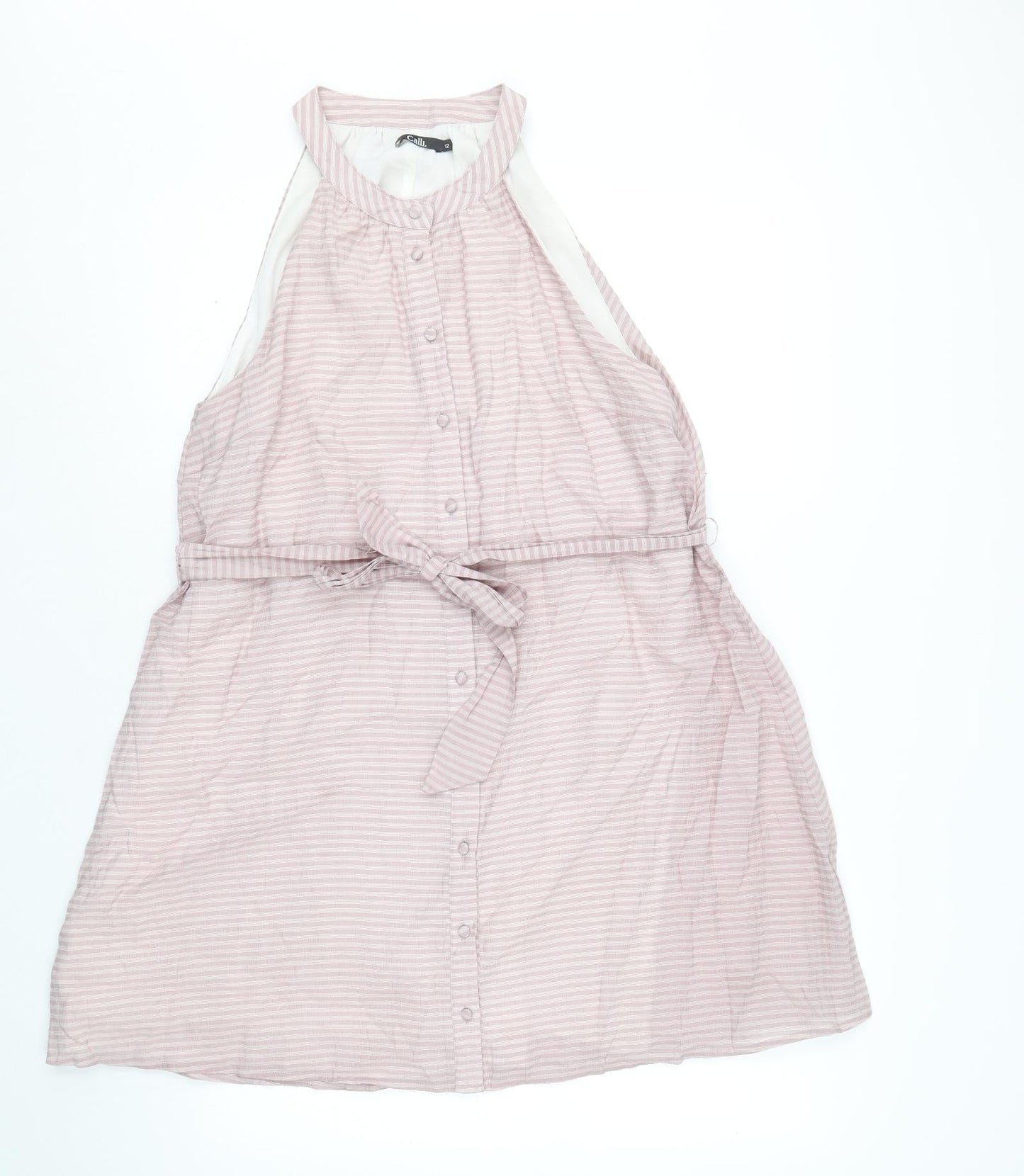 Calli Womens Pink Striped Polyester A-Line Size 12 Round Neck Button