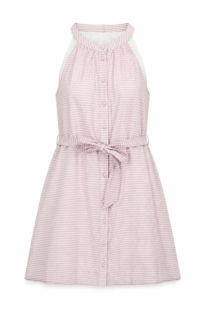 Calli Womens Pink Striped Polyester A-Line Size 12 Round Neck Button