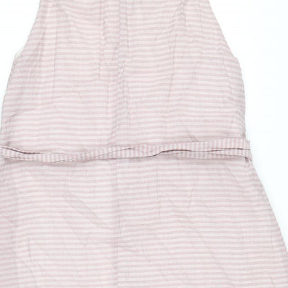 Calli Womens Pink Striped Polyester A-Line Size 12 Round Neck Button
