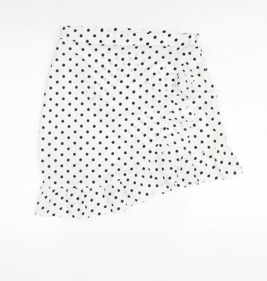 Emory Park Womens White Polka Dot Polyester A-Line Skirt Size L Zip