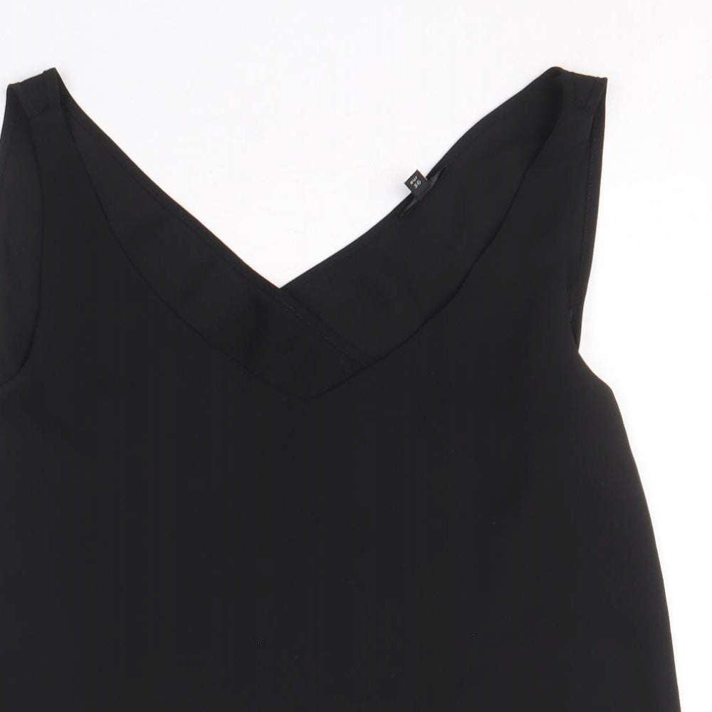 River Island Womens Black Polyester Basic Tank Size 8 V-Neck