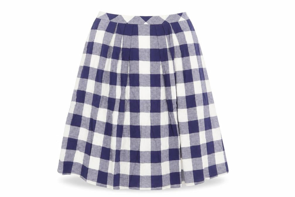 MARCS Womens Blue Check Cotton Swing Skirt Size 8 Zip