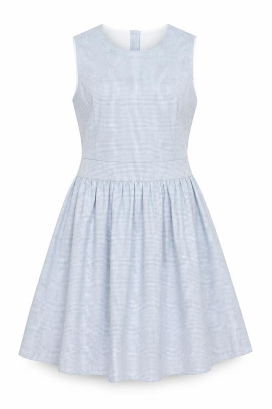 Womens Blue Geometric Cotton A-Line Size M Round Neck Zip