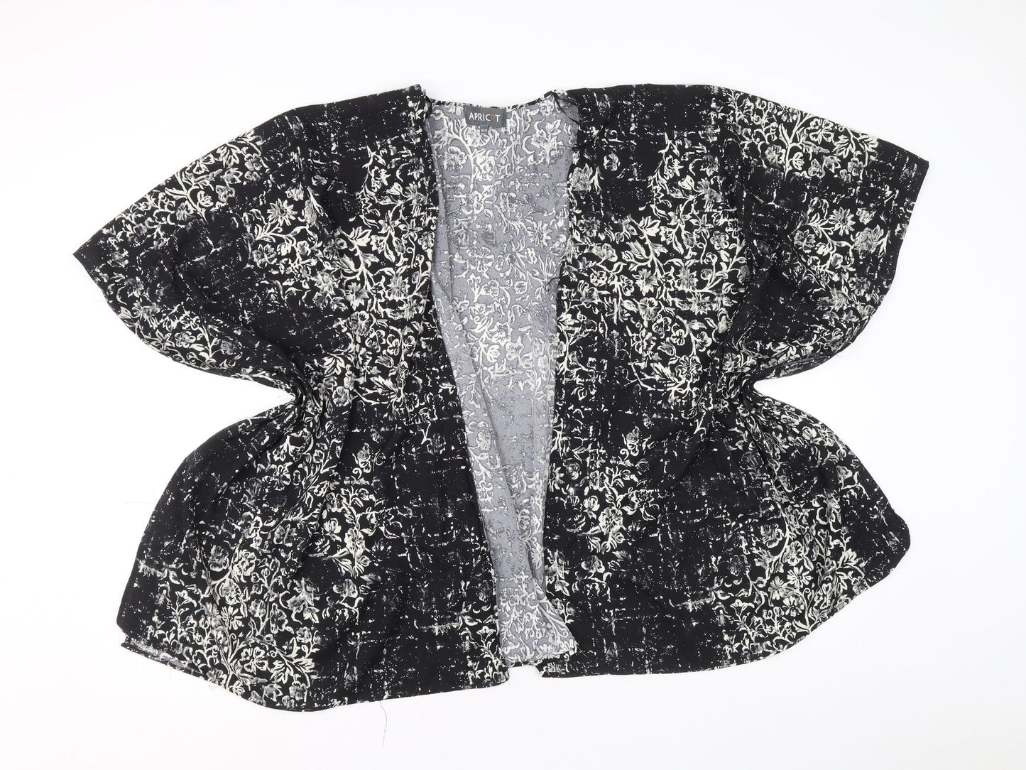 Apricot Womens Black Geometric Polyacrylate Fibre Kimono Blouse Size 12 V-Neck