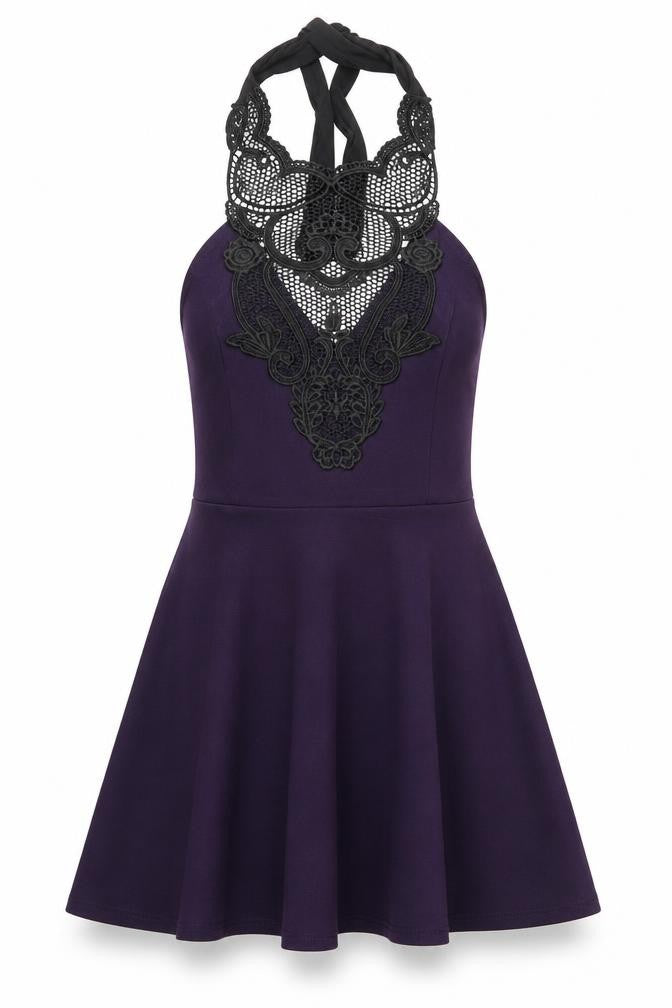 Atmosphere Womens Purple Polyester A-Line Size 14 Halter Pullover - Lace Detail