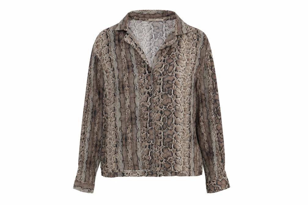 Pull&Bear Womens Brown Animal Print Viscose Basic Button-Up Size M Collared - Snake Skin Print
