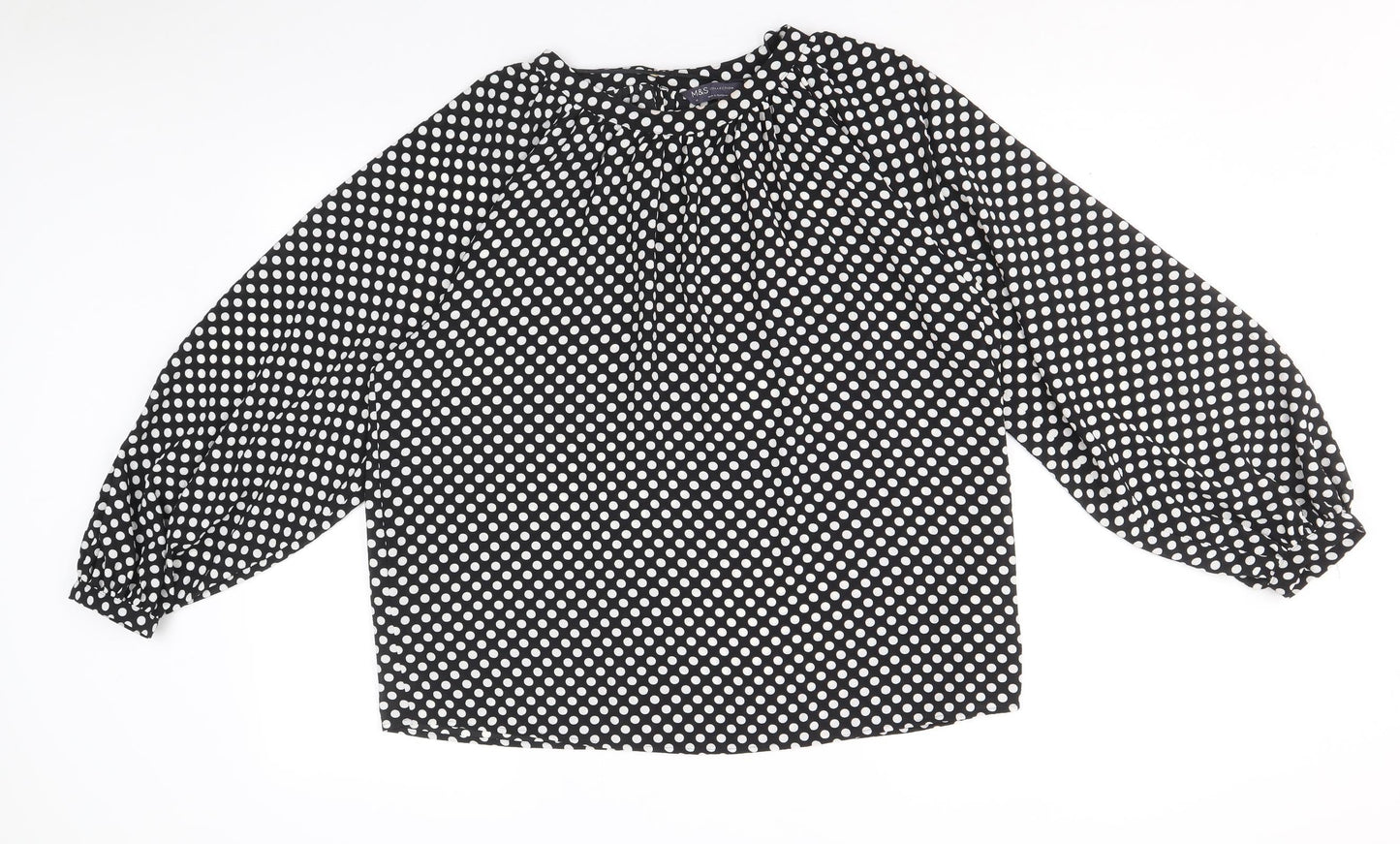 Marks and Spencer Womens Black Polka Dot Polyester Basic Blouse Size 10 Boat Neck