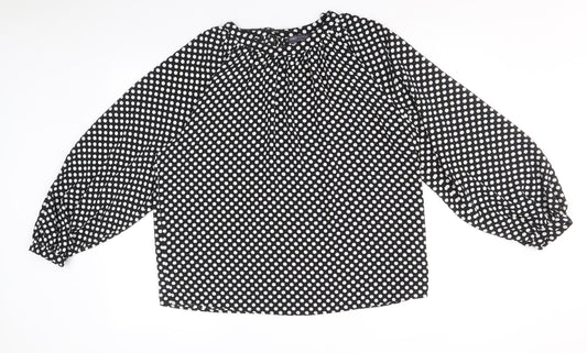Marks and Spencer Womens Black Polka Dot Polyester Basic Blouse Size 10 Boat Neck