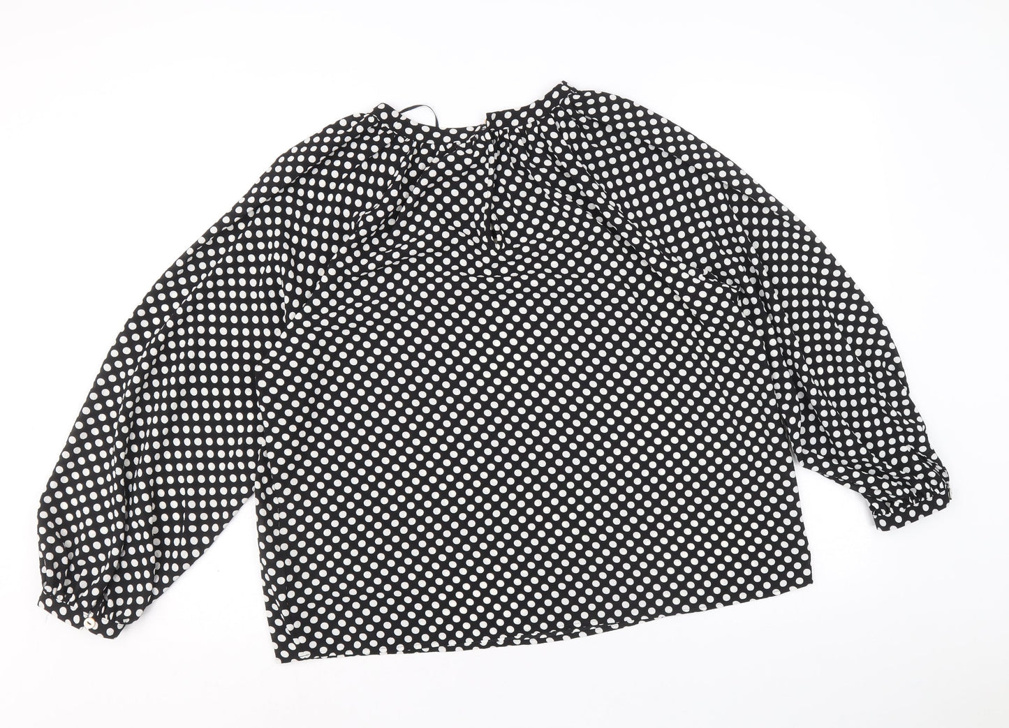 Marks and Spencer Womens Black Polka Dot Polyester Basic Blouse Size 10 Boat Neck